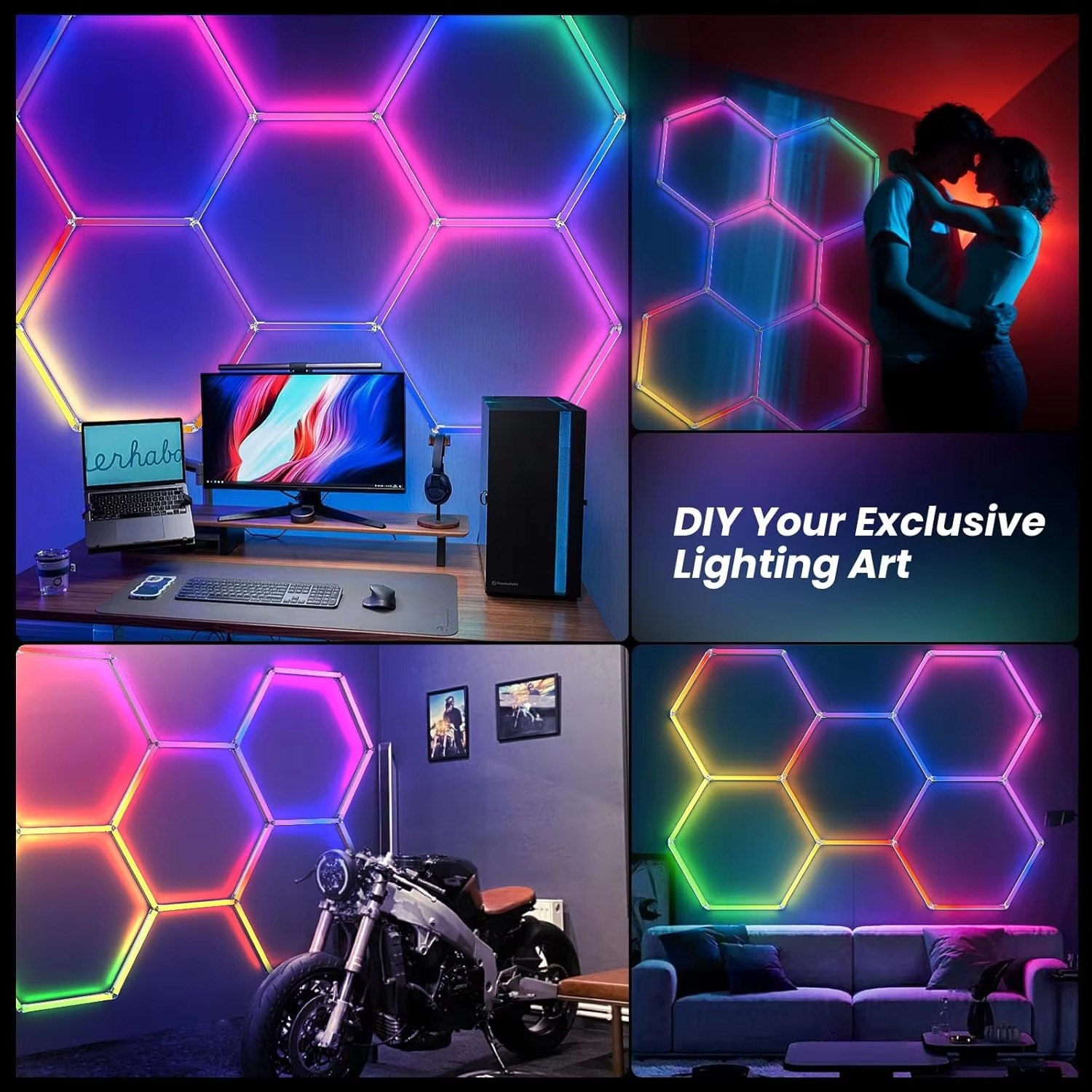 RGB Hexagon LED Lights with Re - Home Gym Neon Sign 评论和价格